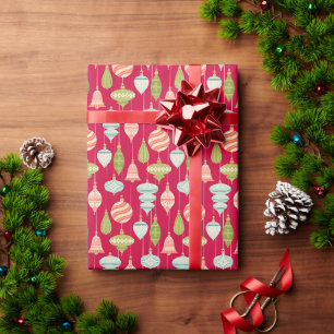 Papel De Presente Ornamentos de Árvores de Natais vintages Vermelhos