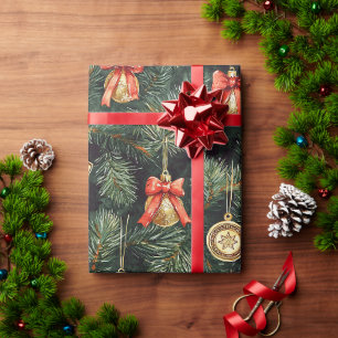 Papel De Presente Ornamentos de Árvores do Natal Vermelho Verde Ocid
