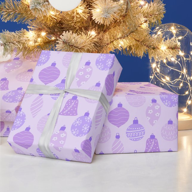 Papel De Presente Ornamentos de Férias Decoradas Natal Roxo (Feriados)