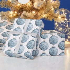 Papel De Presente Ornamentos de Flocos de Neve de Natal Branco Azul