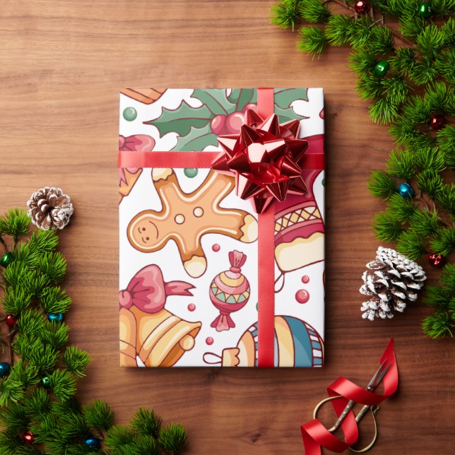 Papel De Presente Ornamentos festivos e pão de especiarias Natal (Presente de Natal)