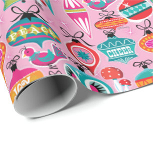 Papel De Presente Ornamentos Modernos do Século médio, Rosa de Natal