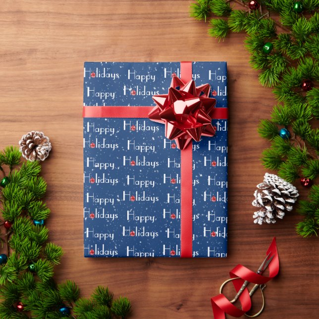Papel De Presente Ornamentos Vermelhos Felizes Feriados (Presente de Natal)