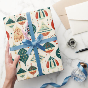 Papel De Presente Ornamentos vermelhos festivos Meio século geométri