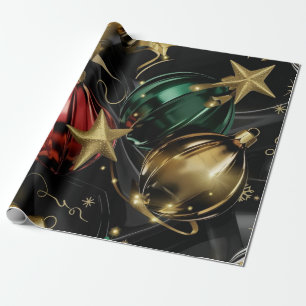 Papel De Presente Ornamentos vermelhos, verdes e Dourados