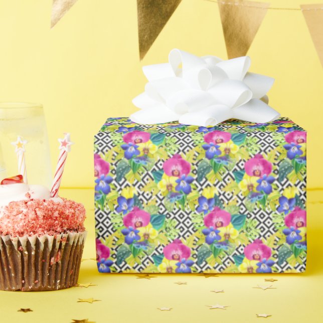 Papel De Presente Orquídea Begônia E Folhas De Palma (Festa de aniversário)