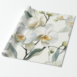Papel De Presente Orquídea Branca Elegante Floral Botânico Amarelo