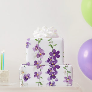 Papel De Presente Orquídea de Guirlanda Roxa Botânica Floral Elegant