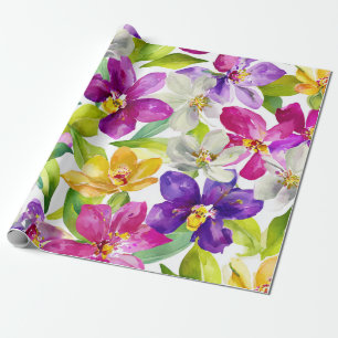 Papel De Presente Orquídea Harlequim Multicolorida Floral Amarela Ro