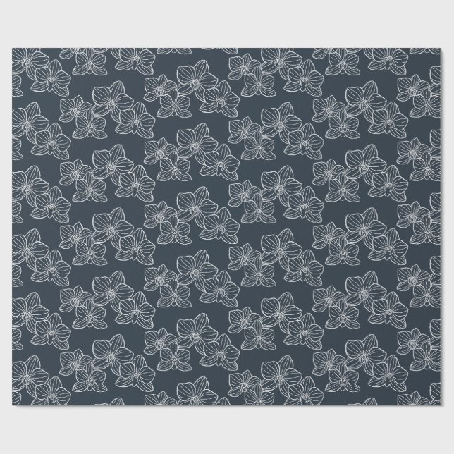 Papel De Presente Orquídea Linear | Carvão Floral Elegante (Aberto)