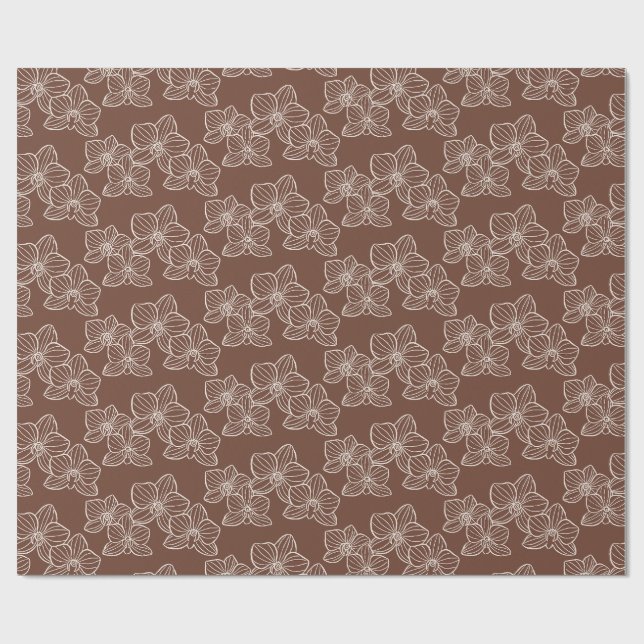 Papel De Presente Orquídea Linear | Floral Elegante Ferrugem Escuro (Aberto)