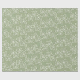 Papel De Presente Orquídea Linear | Floral Elegante Verde Sage
