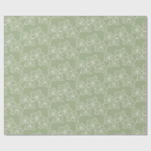 Papel De Presente Orquídea Linear Floral Elegante Verde Sage
