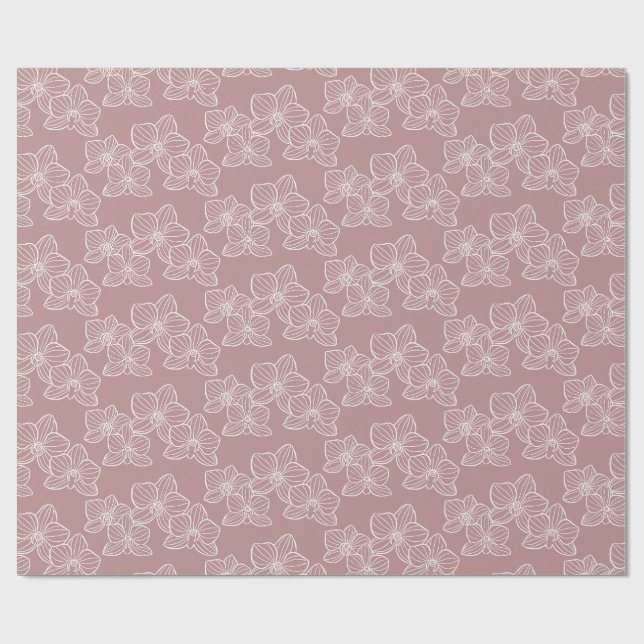 Papel De Presente Orquídea Linear | Poeira Floral Rosa Elegante (Aberto)
