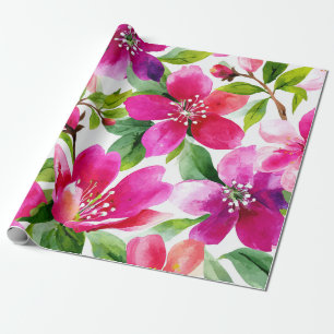 Papel De Presente Orquídea Magenta Rosa Quente Floral Botânico Vinta