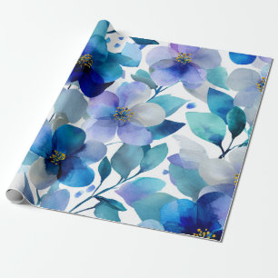 Papel De Presente Orquídea Mística Azul Botânica Floral Elegante