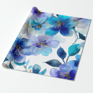 Papel De Presente Orquídea Mística Azul Botânica Floral Elegante