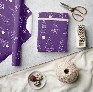 Papel De Presente Orquídea Natal Floresta de Inverno Roxo