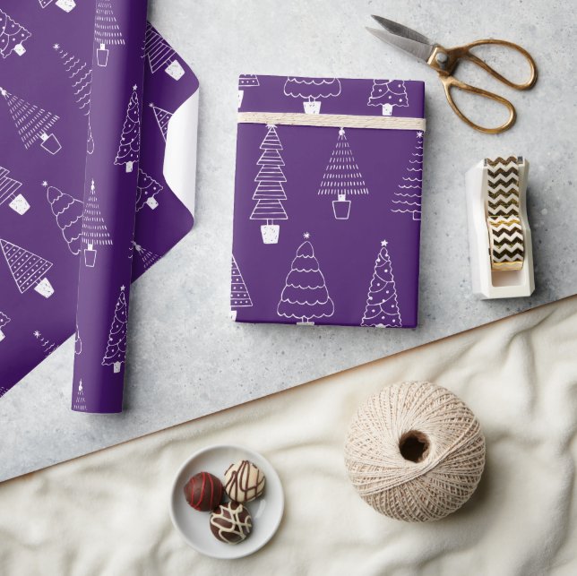 Papel De Presente Orquídea Natal Floresta de Inverno Roxo (Artesanato)