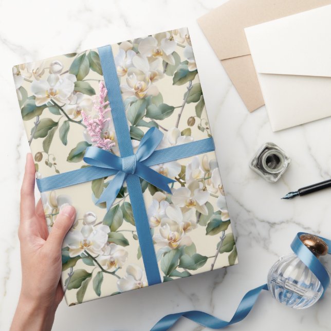 Papel De Presente Orquídea Phalaenopsis Branca (Presentear)
