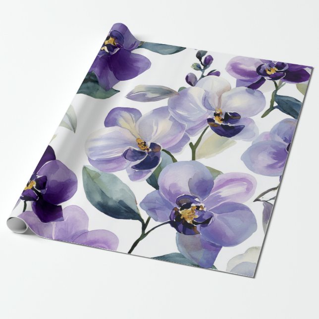 Papel De Presente Orquídea Roxa Violeta Elegante Floral Botânica (Desenrolado)