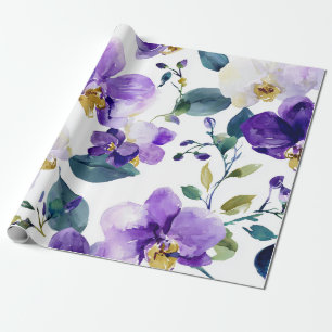 Papel De Presente Orquídea Roxa Violeta Elegante Floral Botânica