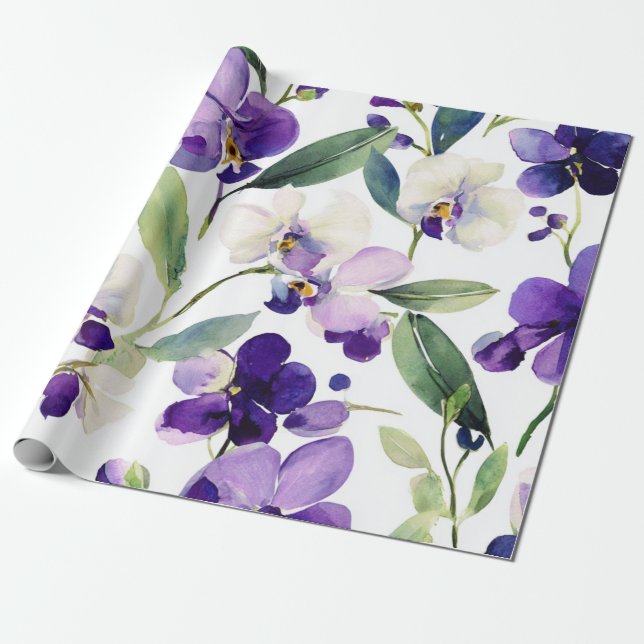Papel De Presente Orquídea Roxa Violeta Elegante Floral Botânica (Desenrolado)
