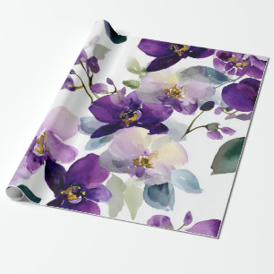 Papel De Presente Orquídea Roxa Violeta Elegante Floral Botânica