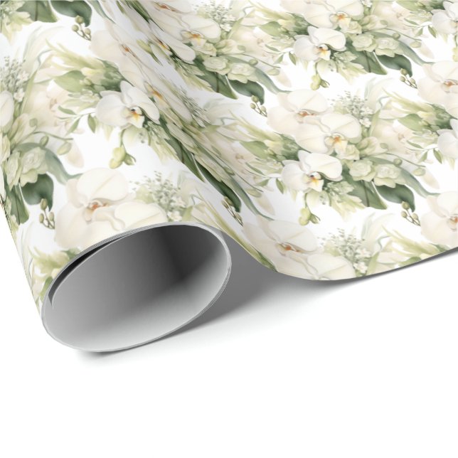 Papel De Presente Orquídeas brancas (Ponta do rolo)
