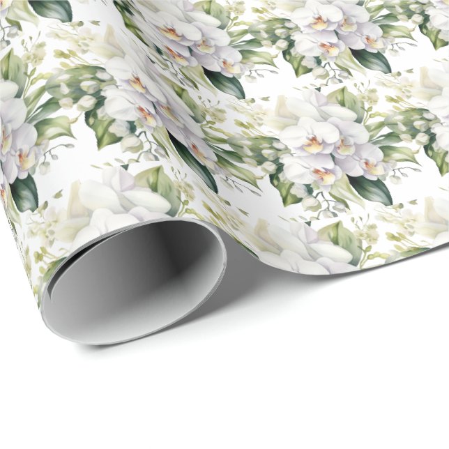 Papel De Presente Orquídeas Brancas  (Ponta do rolo)