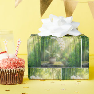 Papel De Presente Orquídeas Brancas e Floresta de Bambu