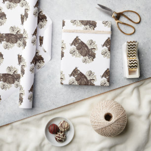 Papel De Presente Orquídeas Creme de Coruja Dourada