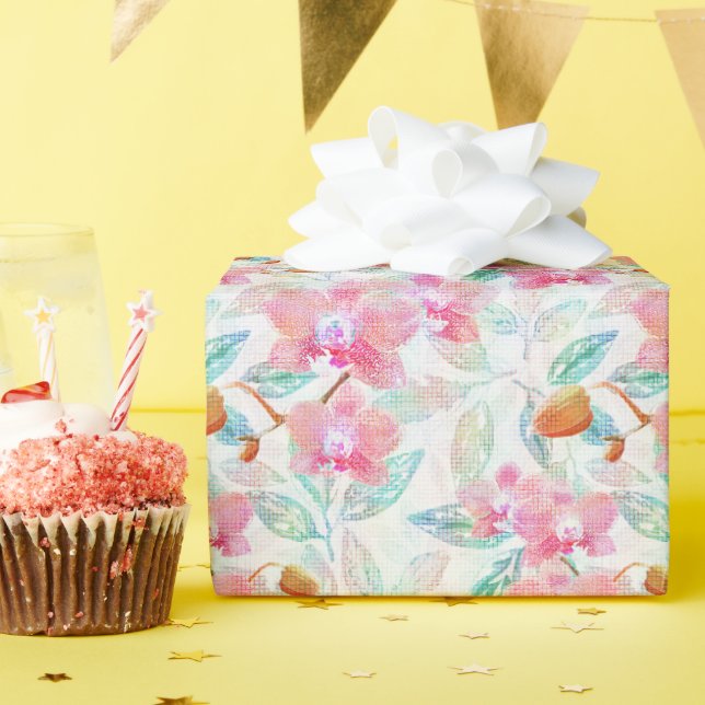 Papel De Presente Orquídeas rosa. (Festa de aniversário)