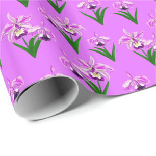 Papel De Presente Orquídeas Selvagens - Orquídeas Roxas Leves e Folh