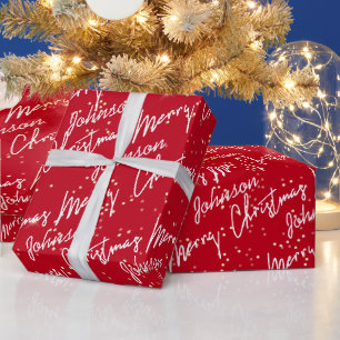 Papel De Presente Ortografia Feliz de Natal Red Name Dourado Confett
