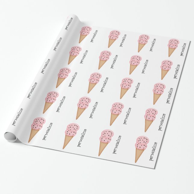 Papel De Presente Os cones cor-de-rosa do sorvete personalizam o (Desenrolado)