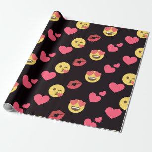 Papel De Presente os corações doces bonitos do amor do emoji beija
