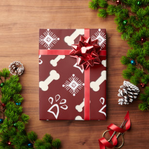 Papel De Presente Osso de Cachorro Natal Padrão Floco de Neve