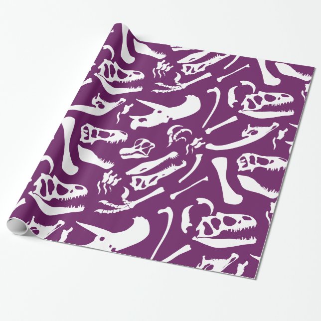 Papel De Presente Ossos de dinossauro (roxos) (Desenrolado)