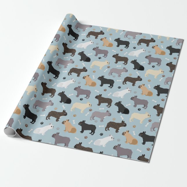 Papel De Presente Ossos do Buldogue Francês e Pata Azul (Desenrolado)