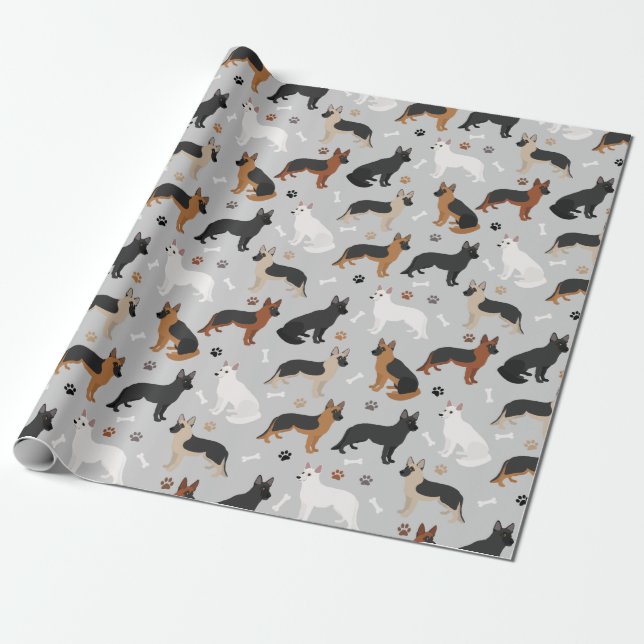 Papel De Presente Ossos do german shepherd e patas (Desenrolado)