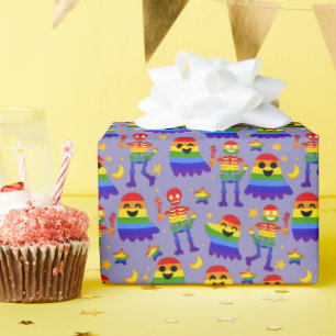 Papel De Presente 🦇🌈 Ossos e Estrelas Arco-íris 