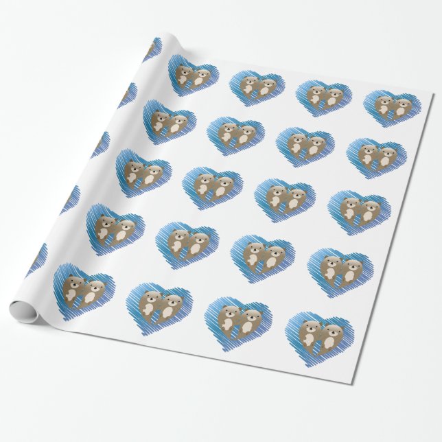 Papel De Presente Ótimas bonitas com coração azul no fundo (Desenrolado)