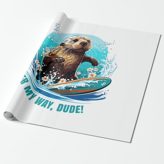 Papel De Presente Otter 841 Surfing Otter Ela Rouba Surfboards Otte (Desenrolado)