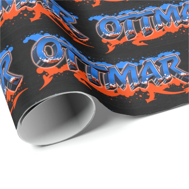 Papel De Presente Ottmar Vorname Name Graffiti blue orange (Ponta do rolo)
