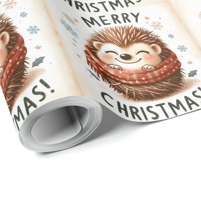 Papel De Presente Ouriço de Papais noeis de Natal (Ponta do rolo)