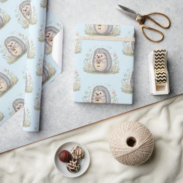 Papel De Presente ouriço fofo com padrão de lanterna (Artesanato)