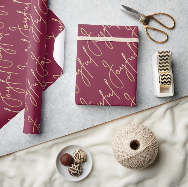 Papel De Presente Ouro ALEGRE em Cranberry (Artesanato)