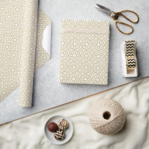 Papel De Presente Ouro Amarelo Geométrico Branco