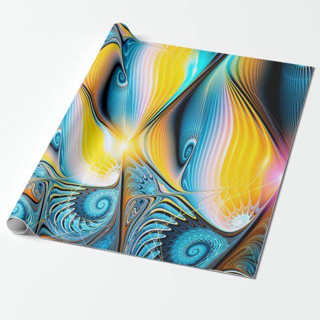 Papel De Presente ouro artístico abstrato e luz azul moderna (Desenrolado)